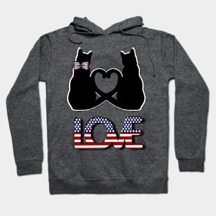 Love in American style and two black cats with tails creating a heart Hoodie